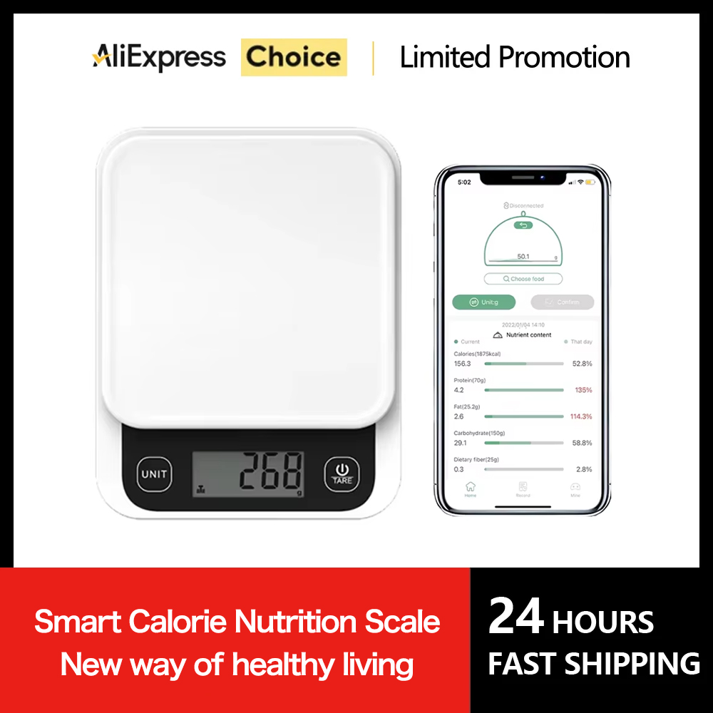 Digital Kitchen Scale - Timbangan dapur pintar, 5kg/0.1g/1g timbangan nutrisi